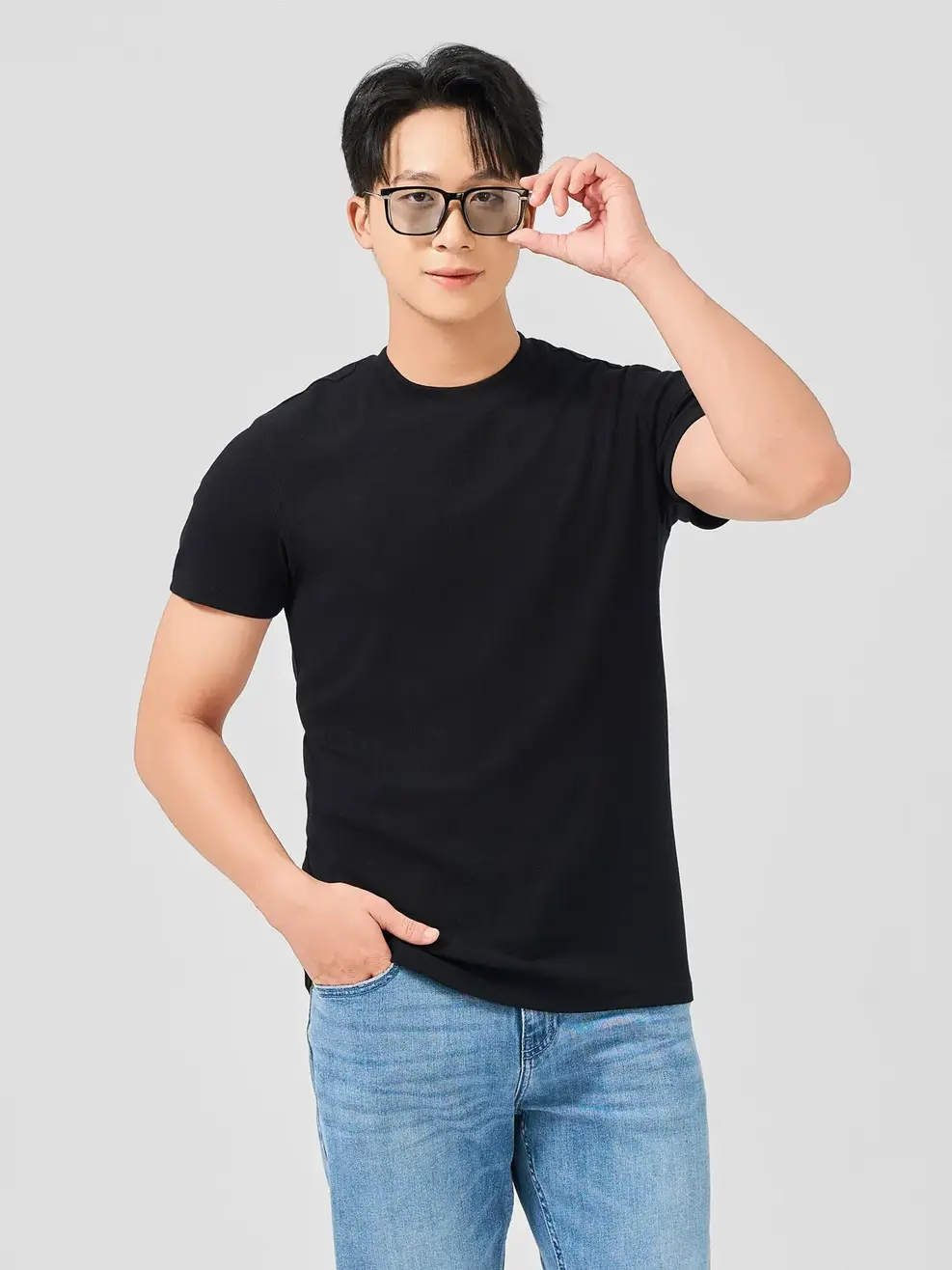 Áo Phông Nam Slim Fit Rib Khang Test - ĐEN  - 0